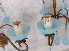 Load image into Gallery viewer, MURANO 1930 Antique PAIR Wall Light Aqua Blue Opaline Drops Cup Bead Chandelier