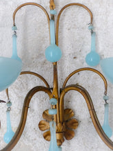 Load image into Gallery viewer, MURANO 1930 Antique PAIR Wall Light Aqua Blue Opaline Drops Cup Bead Chandelier