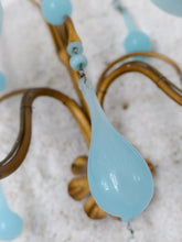 Load image into Gallery viewer, MURANO 1930 Antique PAIR Wall Light Aqua Blue Opaline Drops Cup Bead Chandelier