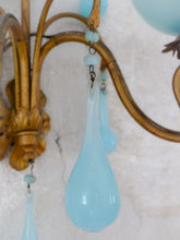 Load image into Gallery viewer, MURANO 1930 Antique PAIR Wall Light Aqua Blue Opaline Drops Cup Bead Chandelier