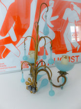 Load image into Gallery viewer, MURANO 1930 Antique PAIR Wall Light Aqua Blue Opaline Drops Cup Bead Chandelier