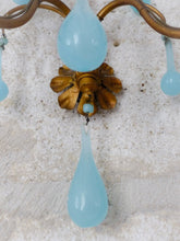 Load image into Gallery viewer, MURANO 1930 Antique PAIR Wall Light Aqua Blue Opaline Drops Cup Bead Chandelier
