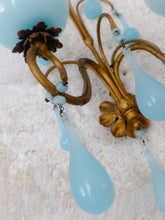 Load image into Gallery viewer, MURANO 1930 Antique PAIR Wall Light Aqua Blue Opaline Drops Cup Bead Chandelier