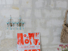Load image into Gallery viewer, MURANO 1930 Antique PAIR Wall Light Aqua Blue Opaline Drops Cup Bead Chandelier