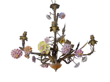 Load image into Gallery viewer, French Sanctuary Church Chandelier Ceiling Religious Porcelain Flowers 19TH RARE