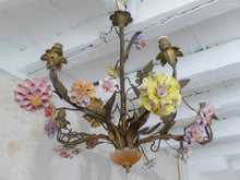 Load image into Gallery viewer, French Sanctuary Church Chandelier Ceiling Religious Porcelain Flowers 19TH RARE
