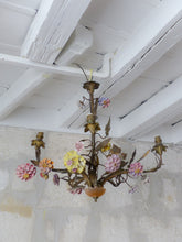 Load image into Gallery viewer, French Sanctuary Church Chandelier Ceiling Religious Porcelain Flowers 19TH RARE
