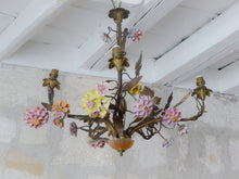 Load image into Gallery viewer, French Sanctuary Church Chandelier Ceiling Religious Porcelain Flowers 19TH RARE