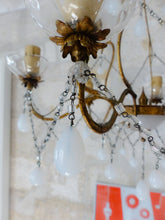 Load image into Gallery viewer, Antique Chandelier White Opaline Drops Cup Beads 1930 MURANO 6 lights RARE