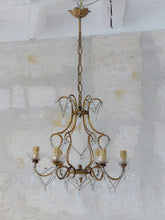 Load image into Gallery viewer, Antique Chandelier White Opaline Drops Cup Beads 1930 MURANO 6 lights RARE