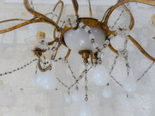 Load image into Gallery viewer, Antique Chandelier White Opaline Drops Cup Beads 1930 MURANO 6 lights RARE