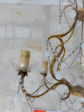 Load image into Gallery viewer, Antique Chandelier White Opaline Drops Cup Beads 1930 MURANO 6 lights RARE