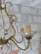 Load image into Gallery viewer, Antique Chandelier White Opaline Drops Cup Beads 1930 MURANO 6 lights RARE