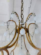 Load image into Gallery viewer, Antique Chandelier White Opaline Drops Cup Beads 1930 MURANO 6 lights RARE