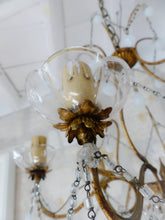 Load image into Gallery viewer, Antique Chandelier White Opaline Drops Cup Beads 1930 MURANO 6 lights RARE
