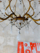 Load image into Gallery viewer, Antique Chandelier White Opaline Drops Cup Beads 1930 MURANO 6 lights RARE