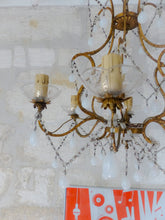 Load image into Gallery viewer, Antique Chandelier White Opaline Drops Cup Beads 1930 MURANO 6 lights RARE