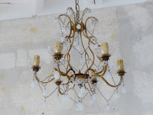 Load image into Gallery viewer, Antique Chandelier White Opaline Drops Cup Beads 1930 MURANO 6 lights RARE