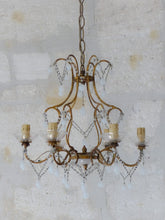 Load image into Gallery viewer, Antique Chandelier White Opaline Drops Cup Beads 1930 MURANO 6 lights RARE