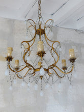 Load image into Gallery viewer, Antique Chandelier White Opaline Drops Cup Beads 1930 MURANO 6 lights RARE