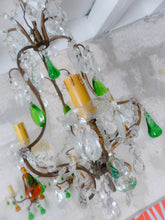 Load image into Gallery viewer, RARE Set Antique Chandelier Wall Lights Handmade Glass Drops Fruits 1950 MURANO