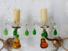 Load image into Gallery viewer, RARE Set Antique Chandelier Wall Lights Handmade Glass Drops Fruits 1950 MURANO