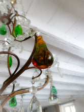 Load image into Gallery viewer, RARE Set Antique Chandelier Wall Lights Handmade Glass Drops Fruits 1950 MURANO