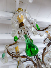 Load image into Gallery viewer, RARE Set Antique Chandelier Wall Lights Handmade Glass Drops Fruits 1950 MURANO
