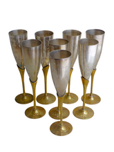 Load image into Gallery viewer, Charming Set of x8 Vintage Champagne Flutes Brass & Silverplated Metal 9"- Used
