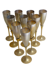 Load image into Gallery viewer, Charming Set of x10 Vintage Champagne Flutes Brass & Silverplated Metal 9"- Used