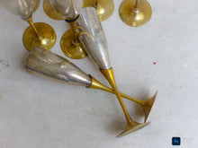 Load image into Gallery viewer, Charming Set of x8 Vintage Champagne Flutes Brass & Silverplated Metal 9"- Used
