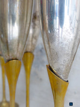 Load image into Gallery viewer, Charming Set of x8 Vintage Champagne Flutes Brass & Silverplated Metal 9"- Used