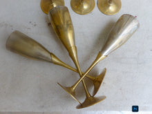 Load image into Gallery viewer, Charming Set of x10 Vintage Champagne Flutes Brass & Silverplated Metal 9"- Used