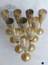 Load image into Gallery viewer, Charming Set of x10 Vintage Champagne Flutes Brass & Silverplated Metal 9"- Used