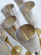 Load image into Gallery viewer, Charming Set of x8 Vintage Champagne Flutes Brass & Silverplated Metal 9"- Used