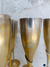 Load image into Gallery viewer, Charming Set of x10 Vintage Champagne Flutes Brass & Silverplated Metal 9"- Used