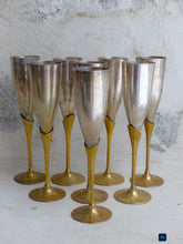 Load image into Gallery viewer, Charming Set of x8 Vintage Champagne Flutes Brass & Silverplated Metal 9"- Used