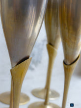 Load image into Gallery viewer, Charming Set of x10 Vintage Champagne Flutes Brass & Silverplated Metal 9"- Used