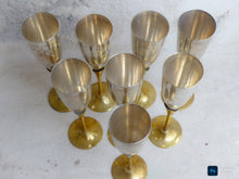 Load image into Gallery viewer, Charming Set of x8 Vintage Champagne Flutes Brass & Silverplated Metal 9"- Used