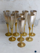Load image into Gallery viewer, Charming Set of x8 Vintage Champagne Flutes Brass & Silverplated Metal 9"- Used