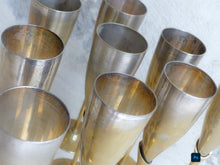 Load image into Gallery viewer, Charming Set of x10 Vintage Champagne Flutes Brass & Silverplated Metal 9"- Used
