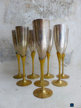 Load image into Gallery viewer, Charming Set of x8 Vintage Champagne Flutes Brass & Silverplated Metal 9"- Used