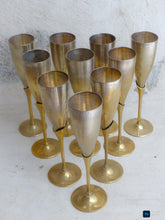 Load image into Gallery viewer, Charming Set of x10 Vintage Champagne Flutes Brass & Silverplated Metal 9"- Used