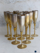 Load image into Gallery viewer, Charming Set of x10 Vintage Champagne Flutes Brass & Silverplated Metal 9"- Used
