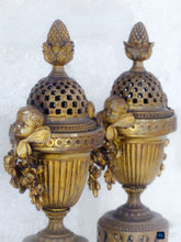 Load image into Gallery viewer, Gorgeous Antique PAIR French Cherub Cassolette Bronze - Early 19TH Louis XVI