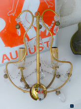 Load image into Gallery viewer, Vintage Pair cage Wall Light Clear Crystal Drop Cup Beads 1970's RARE Sconce