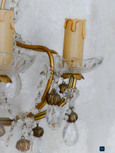 Load image into Gallery viewer, Vintage Pair cage Wall Light Clear Crystal Drop Cup Beads 1970's RARE Sconce