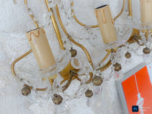 Load image into Gallery viewer, Vintage Pair cage Wall Light Clear Crystal Drop Cup Beads 1970's RARE Sconce