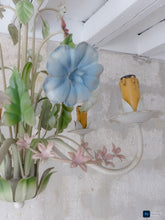Load image into Gallery viewer, Charming Florentine Chandelier Enameled Metal Tole Flowers Italian Ceiling 80's