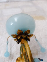 Load image into Gallery viewer, 1930 MURANO Antique PAIR Wall Light Aqua Blue Opaline Drops Cup Bead Sconces OMG